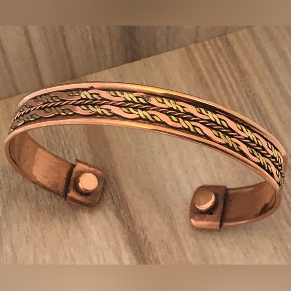 Pure Copper Two Tone Magnetic Bracelet Energy Cuff Bangle